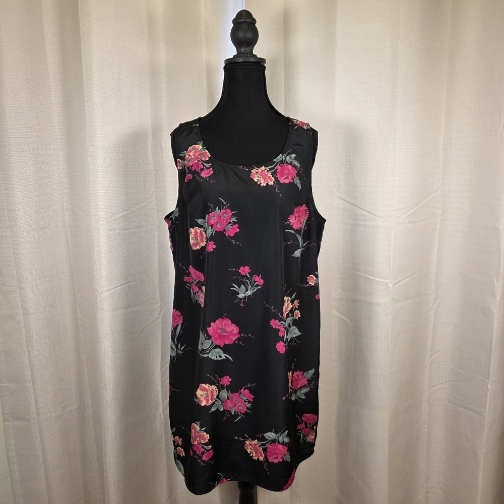 Free People Floral Shift Dress Black Sleeveless Size Large Boho